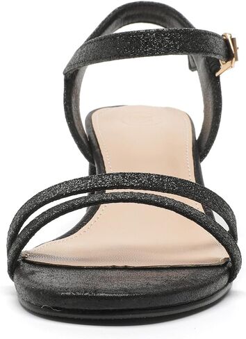 kkdom Women's Open Toe Ankle Strap Glitter Sandals Pumps Low Block Chunky Heels Wedding Dress Shoes in Saudi Arabia