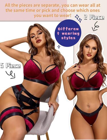Avidlove Womens Lingerie Push Up Velvet Lingerie for Women Underwire Lingerie Set with Garter Belt(Red Velvet,XX-Large) in Saudi Arabia