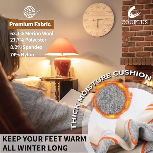 جوارب نسائية من COOPLUS مصنوعة من صوف ميرينو للمشي لمسافات طويلة في الهواء الطلق دافئة وشتوية سميكة ووسادة ماصة للرطوبة (3 أزواج) in Kuwait