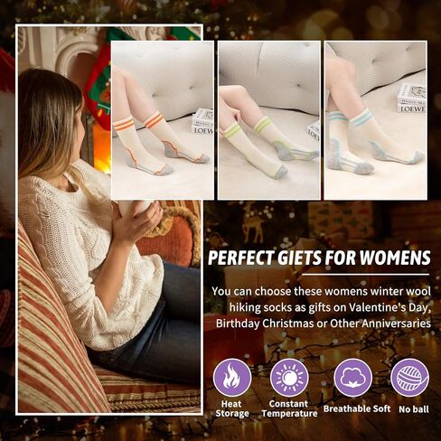 جوارب نسائية من COOPLUS مصنوعة من صوف ميرينو للمشي لمسافات طويلة في الهواء الطلق دافئة وشتوية سميكة ووسادة ماصة للرطوبة (3 أزواج) in Kuwait