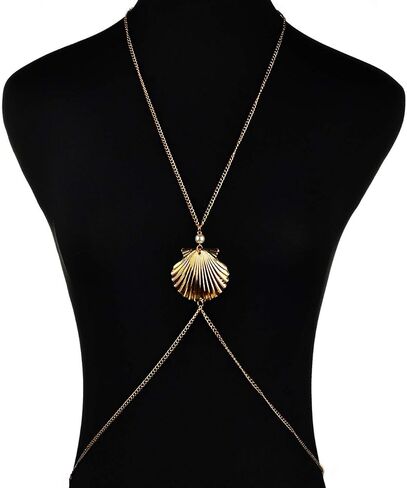 Yomiie Body Chain Layered Sexy Gold Tassels Shell Pearl Necklace Fashion Jewelry Belly Waist Bra Hot Bikini Beach Harness Anniversary Festival Gift for Women Lady Girls in Saudi Arabia