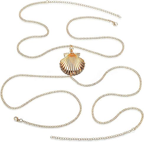 Yomiie Body Chain Layered Sexy Gold Tassels Shell Pearl Necklace Fashion Jewelry Belly Waist Bra Hot Bikini Beach Harness Anniversary Festival Gift for Women Lady Girls in Saudi Arabia