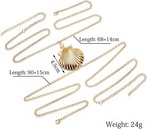 Yomiie Body Chain Layered Sexy Gold Tassels Shell Pearl Necklace Fashion Jewelry Belly Waist Bra Hot Bikini Beach Harness Anniversary Festival Gift for Women Lady Girls in Saudi Arabia