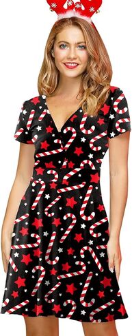 For G and PL Women's Christmas Short Sleeves V Neck Wrap Dress in Kuwait