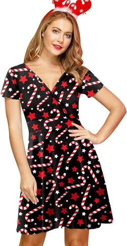 For G and PL Women's Christmas Short Sleeves V Neck Wrap Dress in Kuwait