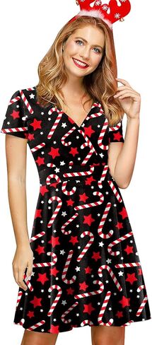 For G and PL Women's Christmas Short Sleeves V Neck Wrap Dress in Kuwait