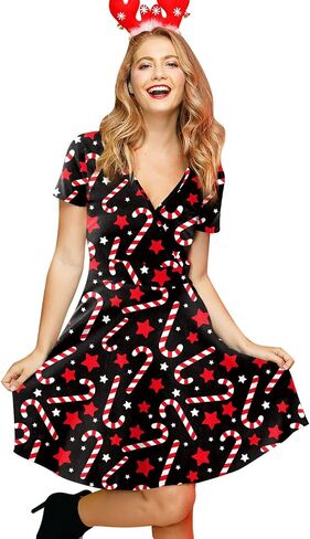 For G and PL Women's Christmas Short Sleeves V Neck Wrap Dress in Kuwait