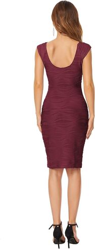 Taydey Women's Ruched Stripe Sleeveless Knee Length Party Evening Dress in Kuwait
