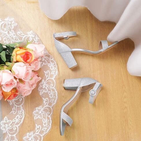 صنادل IDIFU النسائية IN3 Amy ذات الكعب العالي المفتوحة عند أصابع القدم لحفلات الزفاف وحفلات العودة للوطن للنساء ووصيفات العروس مع إبزيم مستدير in Kuwait