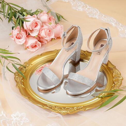 صنادل IDIFU النسائية IN3 Amy ذات الكعب العالي المفتوحة عند أصابع القدم لحفلات الزفاف وحفلات العودة للوطن للنساء ووصيفات العروس مع إبزيم مستدير in Kuwait