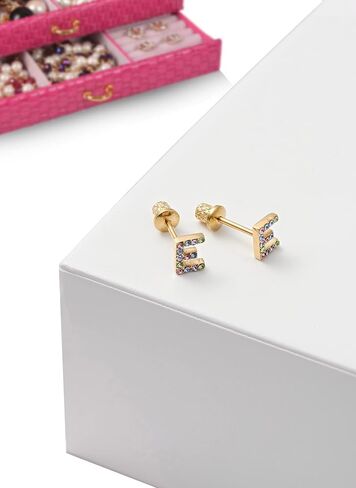 Earrings For Girls,18k Gold Plated Multicolored Alphabet Letter Initial Hypoallergenic Earrings, Stud Screw On Safety Backs, Stainless Steel Ultra Sensitive Ears Post For Kids, Little Girls, Teens in Saudi Arabia