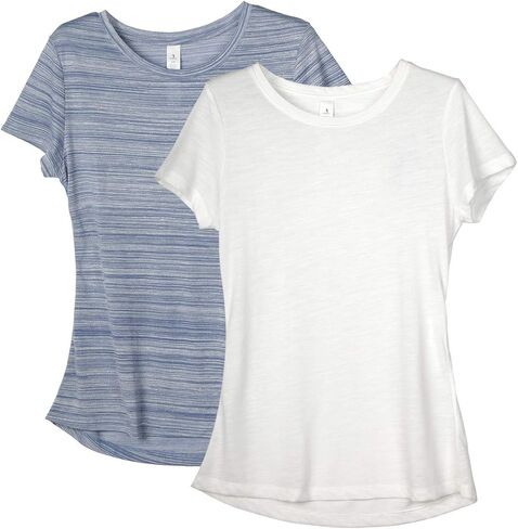 icyzone Workout Shirts for Women - Yoga Tops Gym Clothes Running Exercise Athletic T-Shirts for Women(Pack of 2) in Kuwait