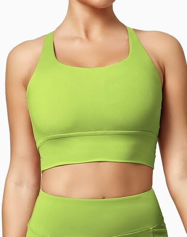 GYM RAINBOW Women's Strappy Longline Sports Bra Crisscross Back Medium Support Padded Workout Tank Yoga Crop Top in Saudi Arabia