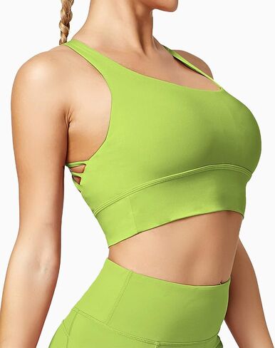 GYM RAINBOW Women's Strappy Longline Sports Bra Crisscross Back Medium Support Padded Workout Tank Yoga Crop Top in Saudi Arabia