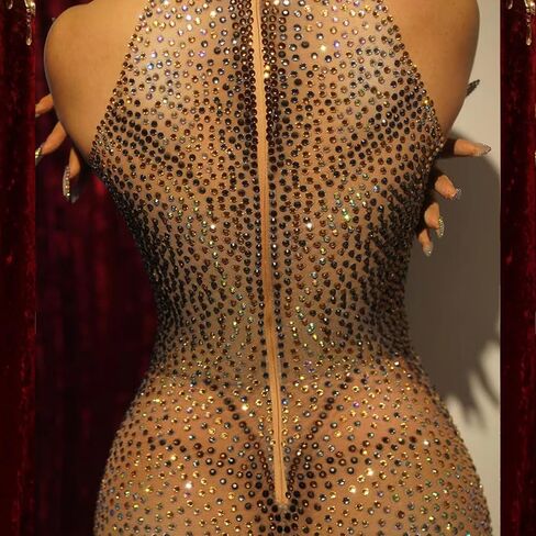 Yoyomomozi Full Rhinestone Jumpsuit Sexy Club Party Birthday Outfits Women Leotard Drag Queen Pole Dance Festival Outfit in Kuwait
