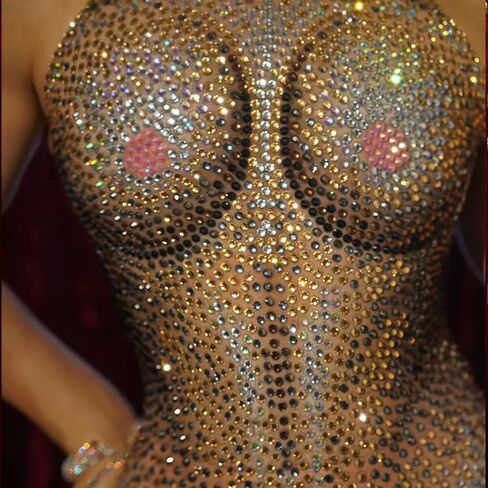 Yoyomomozi Full Rhinestone Jumpsuit Sexy Club Party Birthday Outfits Women Leotard Drag Queen Pole Dance Festival Outfit in Kuwait