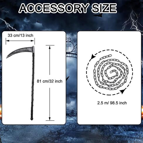 QUJQOM Kids Grim Reaper Costume Boys Halloween Costume Skull Reaper Cosplay Scary Red Skeleton Cloak with Gloves Scythe Chain in Kuwait