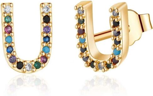 أقراط أولية للفتيات والنساء، لا تسبب الحساسية 925 من الفضة الإسترلينية بعد قوس قزح مكعب زركونيا مطلية بالذهب 26 أقراط أولية للفتيات والنساء هدايا مجوهرات in Kuwait