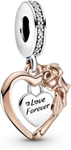 PANDORA Heart & Rose Flower Dangle Charm Bracelet Charm Moments Bracelets - Stunning Women's Jewelry - Gift for Women - Made Rose, Sterling Silver & Cubic Zirconia in Saudi Arabia