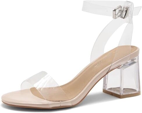 Shoe Land Women's Low Heels – 2.75 Inch Chunky Block Heeled Sandals | Clear Sandals, Open Toe Dressy Short Heels with Ankle Strap for Wedding, Prom & Party in Saudi Arabia