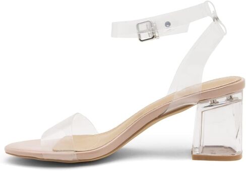 Shoe Land Women's Low Heels – 2.75 Inch Chunky Block Heeled Sandals | Clear Sandals, Open Toe Dressy Short Heels with Ankle Strap for Wedding, Prom & Party in Saudi Arabia