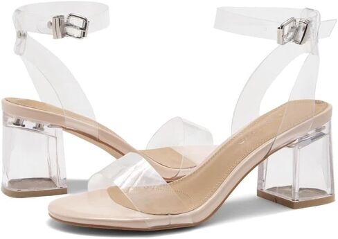 Shoe Land Women's Low Heels – 2.75 Inch Chunky Block Heeled Sandals | Clear Sandals, Open Toe Dressy Short Heels with Ankle Strap for Wedding, Prom & Party in Saudi Arabia