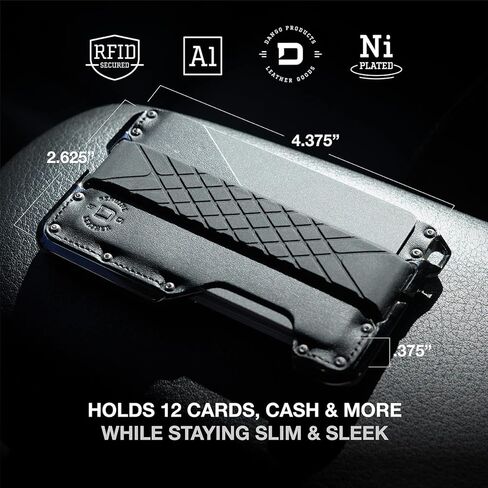 محفظة Dango التكتيكية - حامل بطاقات RFID للرجال - جلد + مطلي بالنيكل نحيف - نظام السكك الحديدية المتكامل وحزام النقود - سهولة الوصول إلى الأموال والبطاقات - جيب أمامي D02 Dapper EDC in Kuwait