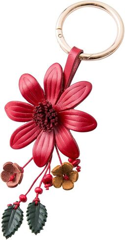 Genuine Leather Flower Tassel Keychain Car Keyring Fob Boho Accessorie for Women in Saudi Arabia