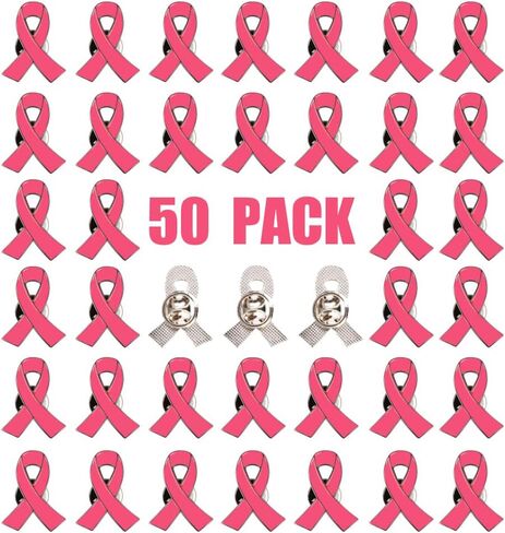 50 Pack Pink Ribbon Breast Cancer Awareness Lapel Pins Bulk for Women Survivor Gifts in Saudi Arabia