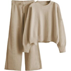 طقم سترة نسائية من Lianlive مكون من قطعتين بلوفر وأكمام طويلة وسراويل واسعة الساق in Kuwait