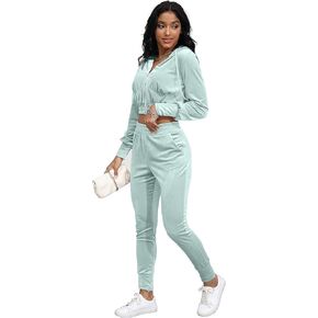 Wryran Velour Tracksuits Womens 2 Piece Outfits Zip Up Crop Top Velvet Track Suits Y2K Sweatshirt Flared Pants Matching Set