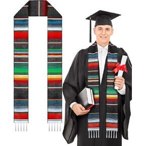 وشاح SATINIOR المكسيكي Serape وشاح التخرج الملون سرق لاتيني Serape وشاح للتخرج النساء والرجال، 84.6 × 5 بوصات