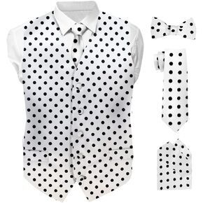 Vittorio Farina Polka Dot Suit Vest for Men Set of 4 - Vest, Necktie, Bow Tie & Pocket Square