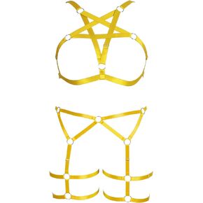 Women's Punk Body Harness Pentagram Cage Bra Plus Size Strappy Full Hollow Out Lingerie Garter Goth Dance Belt