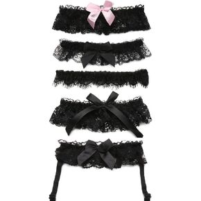 HomeSoGood 5pcs Thigh Ring Party Accessories Bridal Leg Garter Sexy Bowknot Lace Bride Leg Ring(Black) in Kuwait