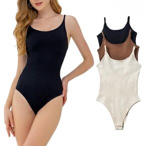 XHKKV Women's 3 Pieces Bodysuits Strip Knit Seamless Sleeveless Adjustable Sexy Ribbed Shapewear Shopping&Exercise