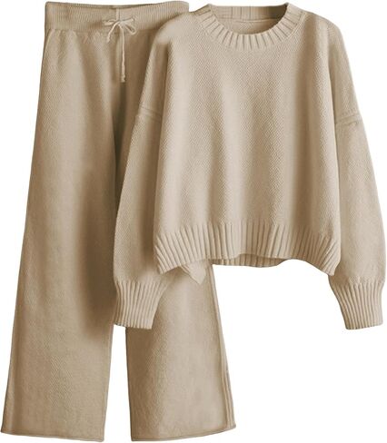 طقم سترة نسائية من Lianlive مكون من قطعتين بلوفر وأكمام طويلة وسراويل واسعة الساق in Kuwait