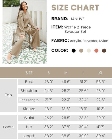 طقم سترة نسائية من Lianlive مكون من قطعتين بلوفر وأكمام طويلة وسراويل واسعة الساق in Kuwait