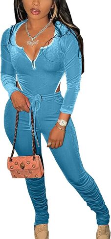 Wryran Velour Tracksuits Womens 2 Piece Outfits Zip Up Crop Top Velvet Track Suits Y2K Sweatshirt Flared Pants Matching Set in Saudi Arabia
