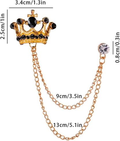 Shuxy 3PCS Men's Brooch Crown Hanging Chain Brooch Black White Blue Stone Detailing with Engraving Metal Crystal Brooch Suit Stud Lapel Pin Vintage Rhinestone Breastpin Wedding Brooch Pin, Silver, in Kuwait