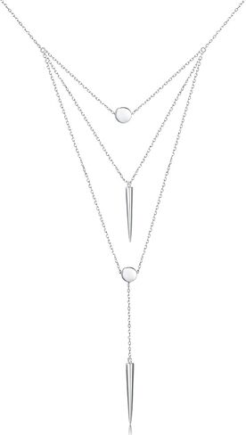 S925 Sterling Silver Multilayer Dot Bar Layered Triple Chain Pendant Necklace for Women in Saudi Arabia