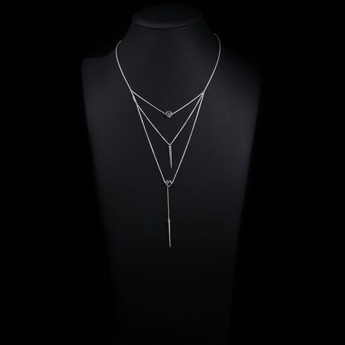 S925 Sterling Silver Multilayer Dot Bar Layered Triple Chain Pendant Necklace for Women in Saudi Arabia