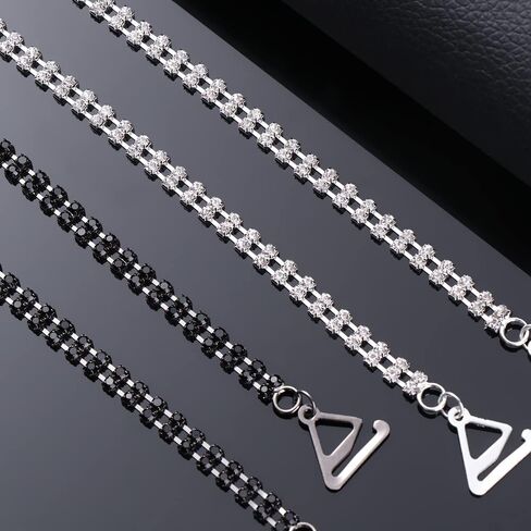 HomeSoGoodHomeSoGood 2 Pairs Rhinestone Bra Strap, Adjustable Non-Skid Shoulder Lingerie Strap Bra Belt for Women Bra Tops Silver,Black in Saudi Arabia