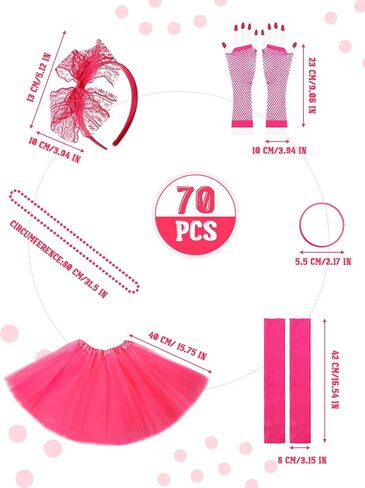 Zhanmai 70 Pieces 80s Outfits for Women 80s Costumes Set Tutu Skirt Necklace Bracelet Earrings Fishnet Gloves Legwarmers in Saudi Arabia