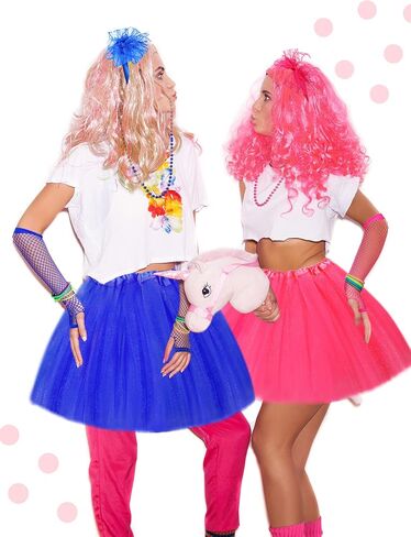 Zhanmai 70 Pieces 80s Outfits for Women 80s Costumes Set Tutu Skirt Necklace Bracelet Earrings Fishnet Gloves Legwarmers in Saudi Arabia