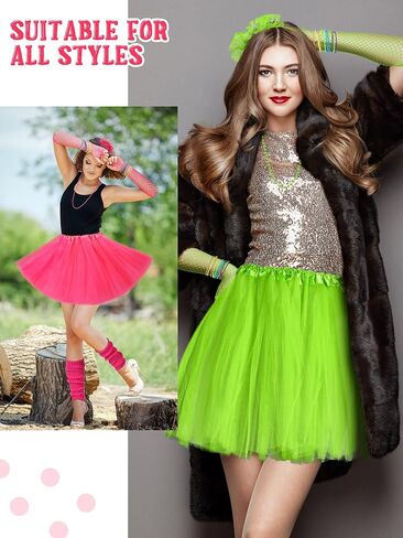 Zhanmai 70 Pieces 80s Outfits for Women 80s Costumes Set Tutu Skirt Necklace Bracelet Earrings Fishnet Gloves Legwarmers in Saudi Arabia