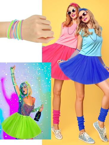 Zhanmai 70 Pieces 80s Outfits for Women 80s Costumes Set Tutu Skirt Necklace Bracelet Earrings Fishnet Gloves Legwarmers in Saudi Arabia