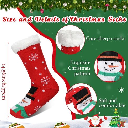 Suhine 9 Pairs Christmas Fuzzy Slipper Socks Winter Sherpa Fluffy Warm Fleece Lined Socks Non Skid Thermal Snowman Santa Socks for Women Home Xmas Gifts in Saudi Arabia