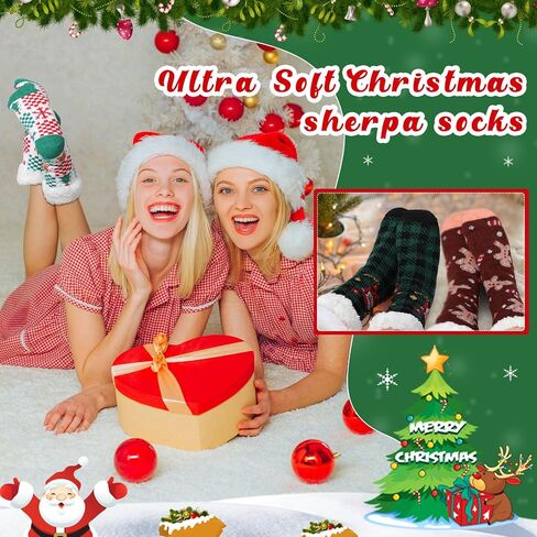 Suhine 9 Pairs Christmas Fuzzy Slipper Socks Winter Sherpa Fluffy Warm Fleece Lined Socks Non Skid Thermal Snowman Santa Socks for Women Home Xmas Gifts in Saudi Arabia