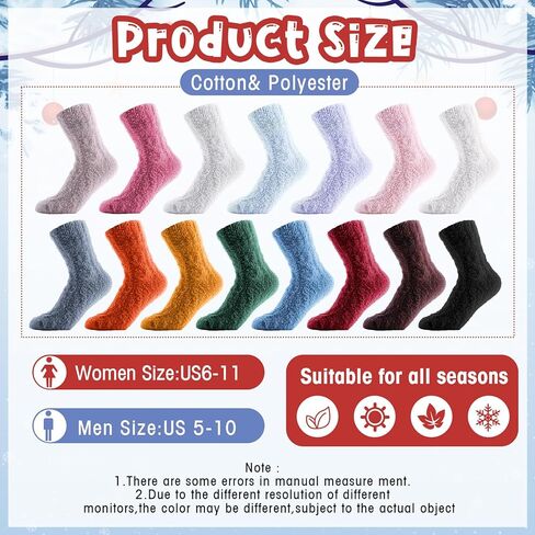 Cuffbow 15 زوجًا من الجوارب النسائية الغامضة، جوارب شتوية دافئة من القطيفة، جوارب ناعمة ومريحة، منفوش، للنوم المنزلي، هدية عيد الميلاد للفتيات in Kuwait